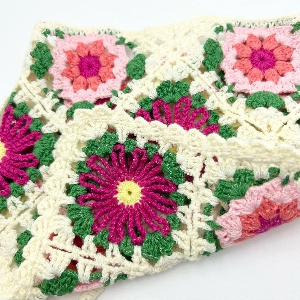 New Handmade Crochet Knitted Multicolour Floral Triangle Headband One Size